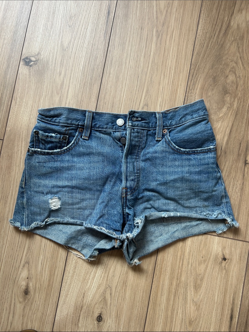 Levi's 501 Distressed Blue Denim Cutoff Shorts Button Fly Americana Summer